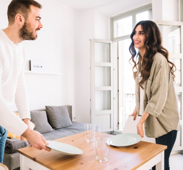 a man and a woman discussing something